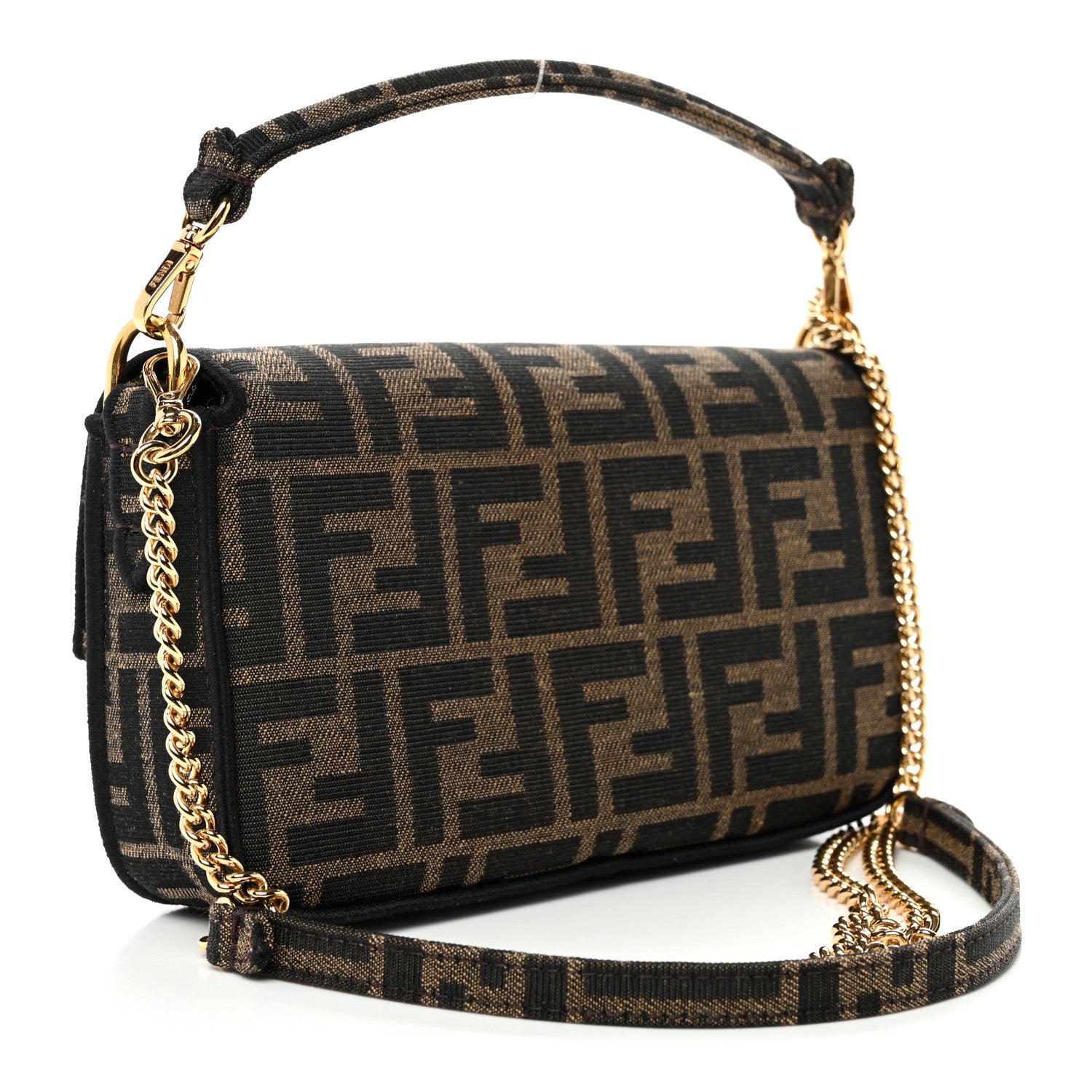 Fendi Fabric Jacquard FF 1974 Mini Baguette Tobacco Moro Black 3 of 11