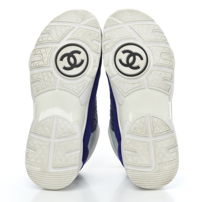 Chanel Nylon Lambskin Suede Calfskin Womens Logo Sneakers 39 Blue Coral 5 of 21