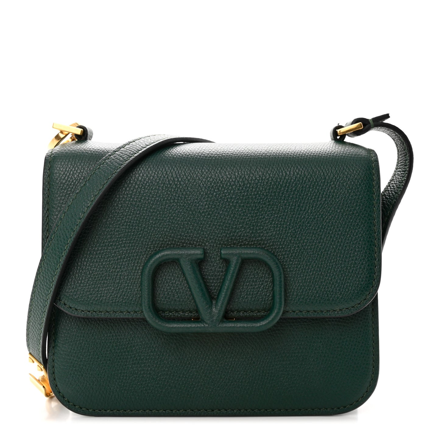 Grainy Calfskin Small VSling Shoulder Bag English Green