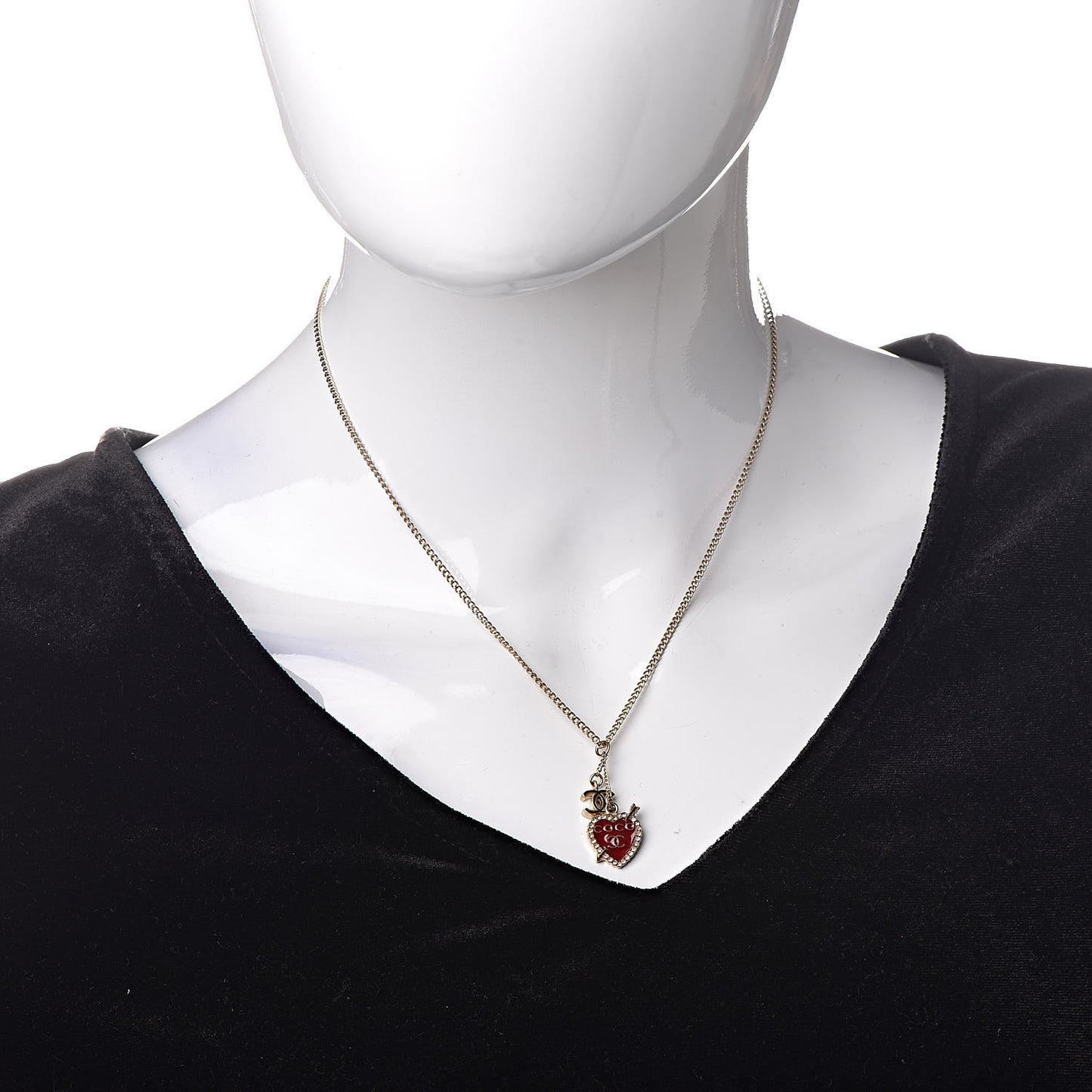 Enamel Heart CC Charm Necklace Gold