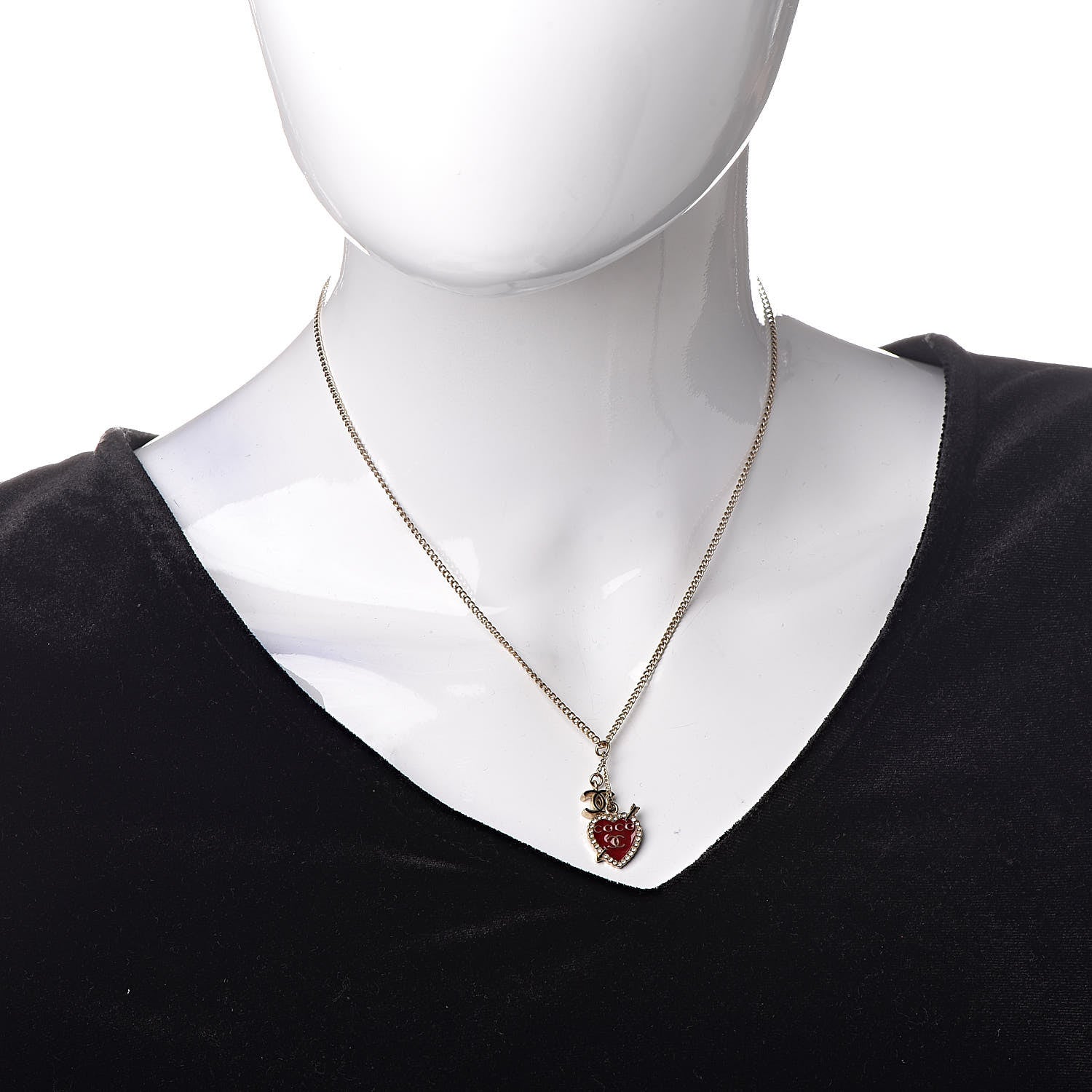 Chanel Enamel Heart CC Charm Necklace Gold 2 of 6