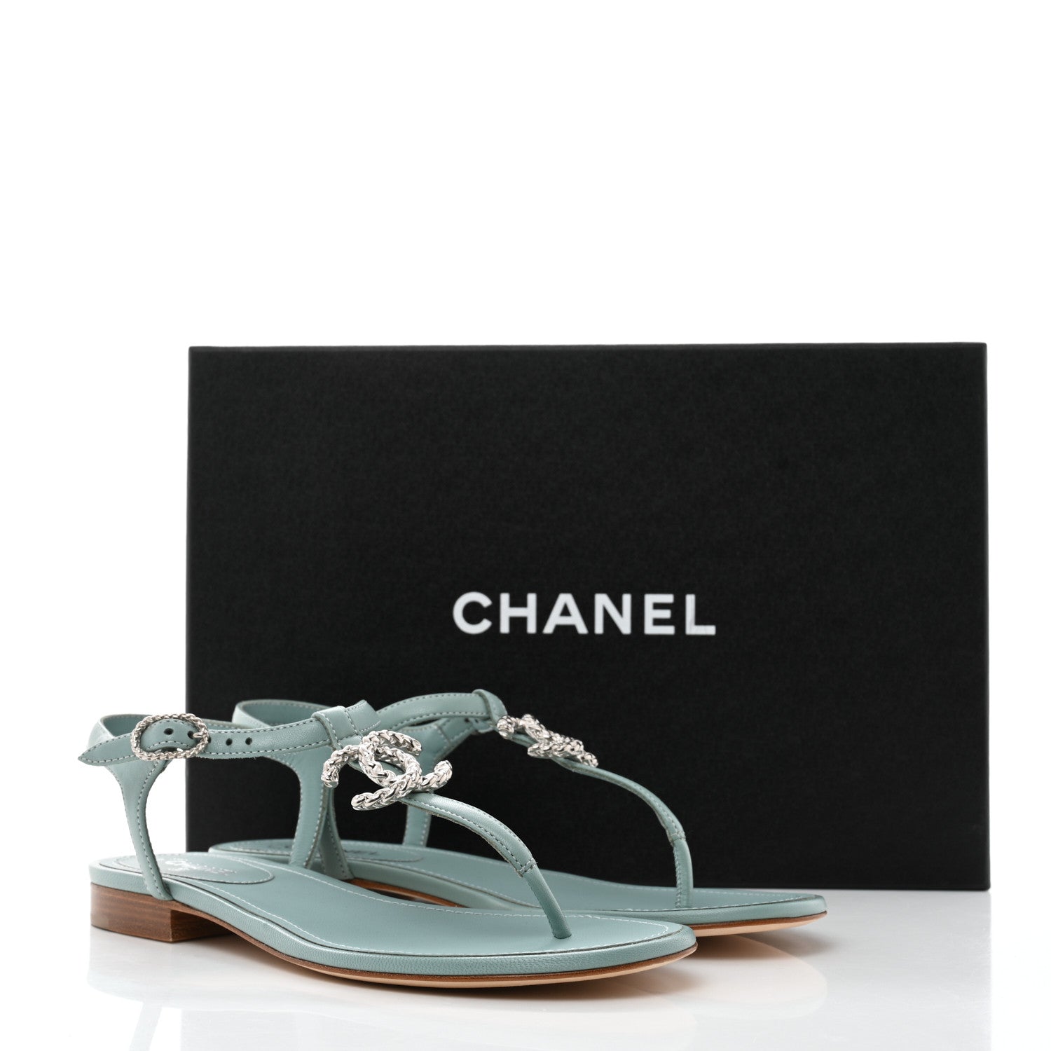Chanel Lambskin Crystal CC Thong Sandals 36.5 Light Blue 8 of 8