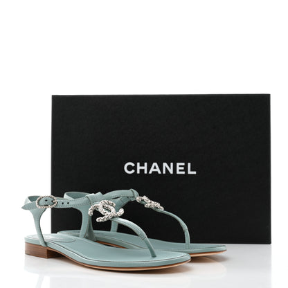 Chanel Lambskin Crystal CC Thong Sandals 36.5 Light Blue 8 of 8
