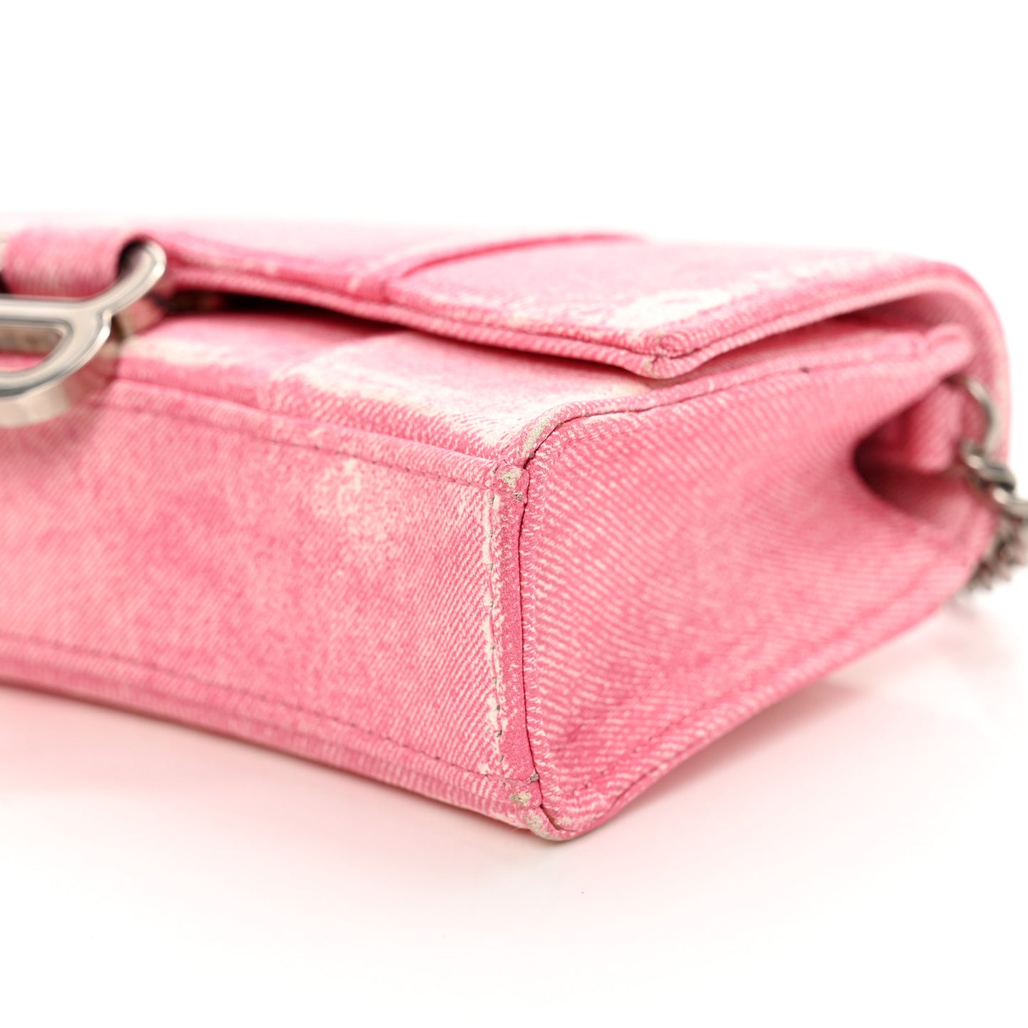 Nappa Denim Printed Hourglass Chain Bag Denim Pink