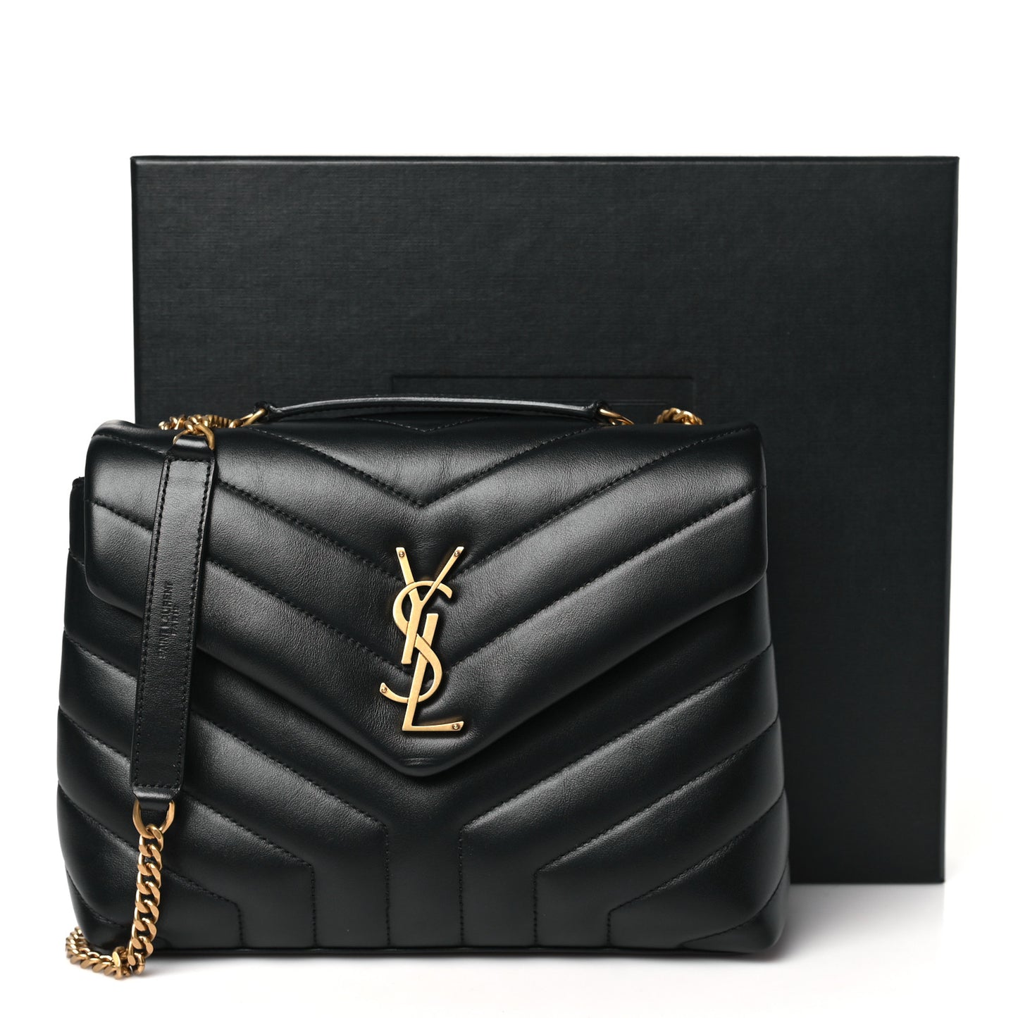 Calfskin Y Quilted Monogram Small Loulou Chain Satchel Black
