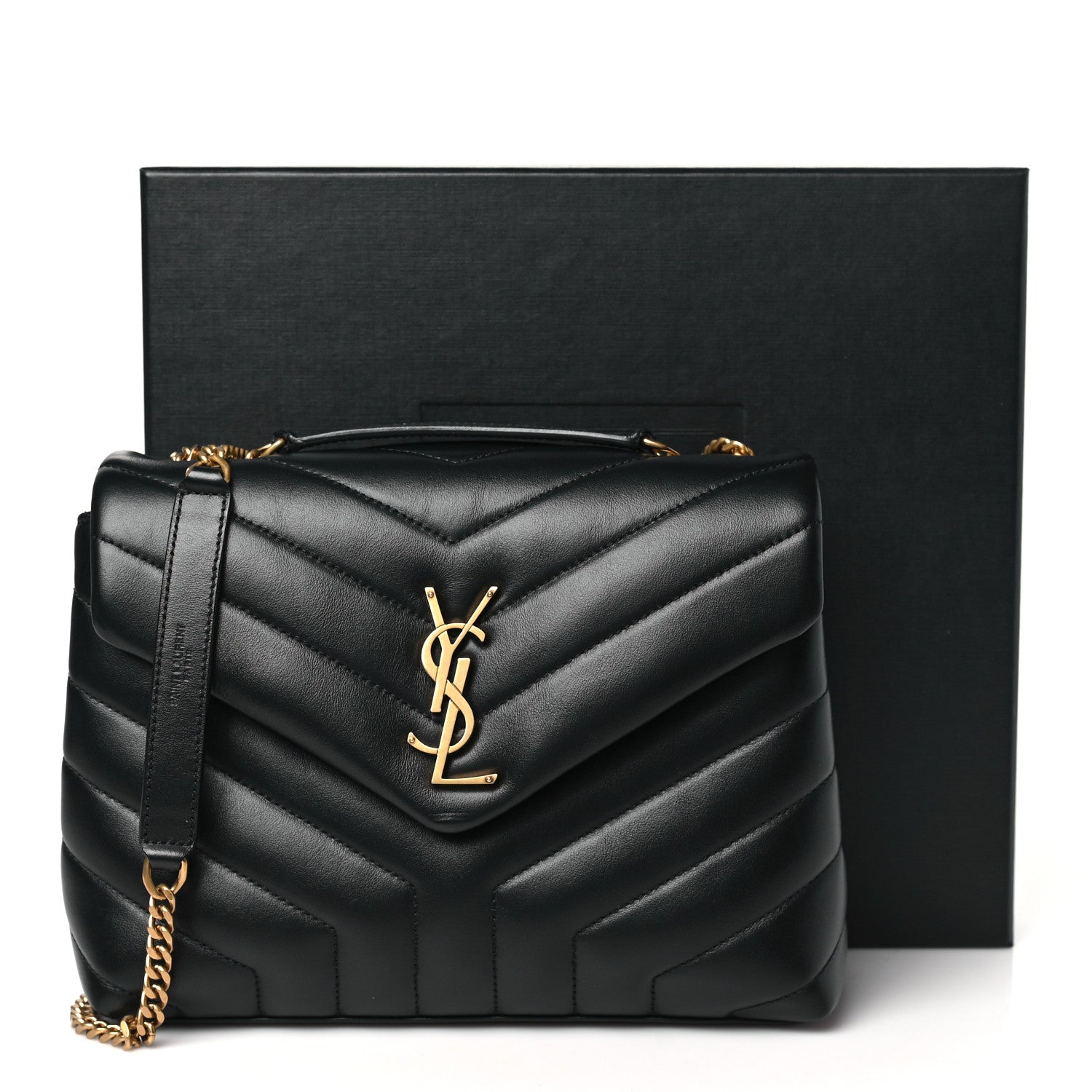 Saint Laurent Calfskin Y Quilted Monogram Small Loulou Chain Satchel Black 11 of 11