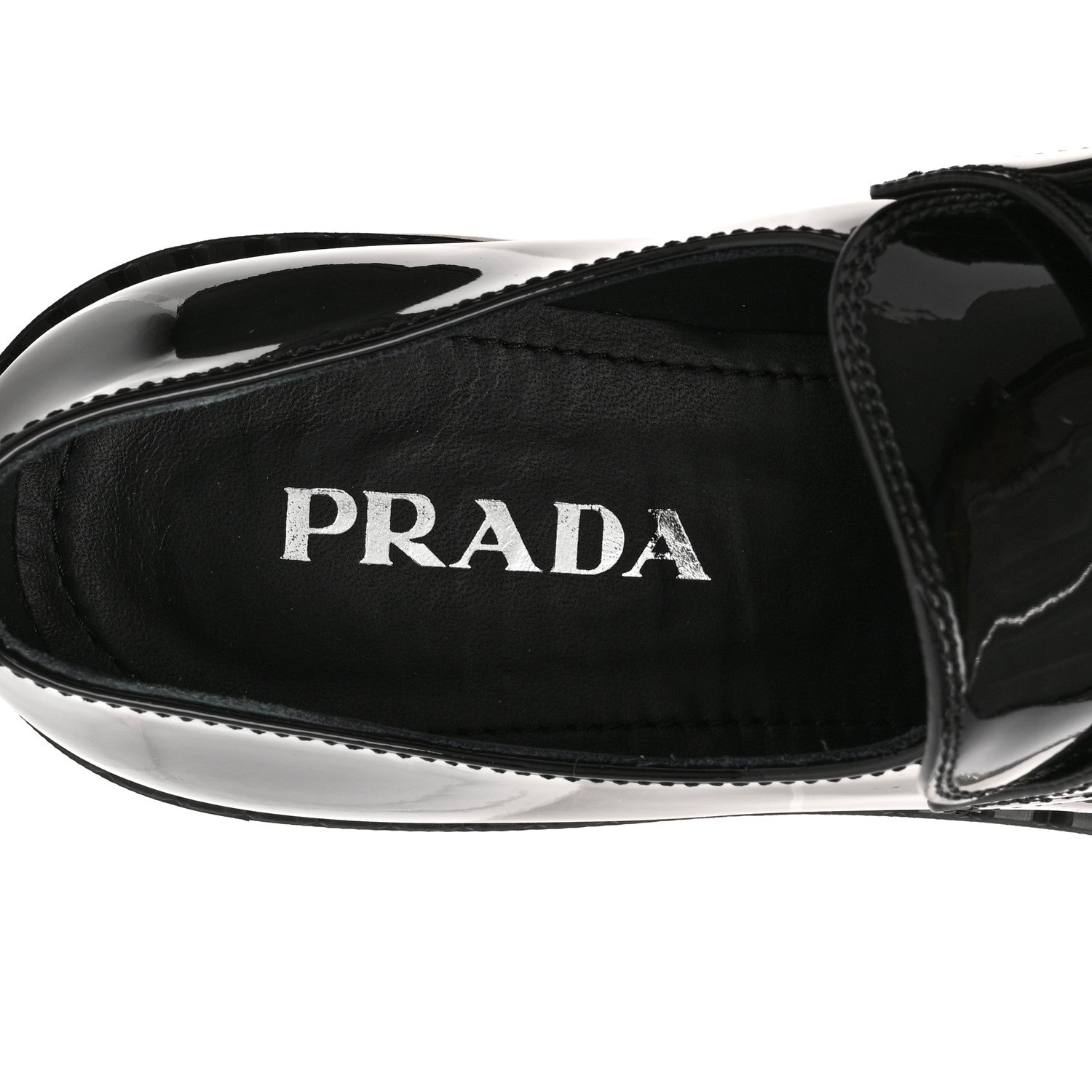 Prada Vernice Metal Triangle Logo 50mm Loafers 39.5 Black 7 of 10