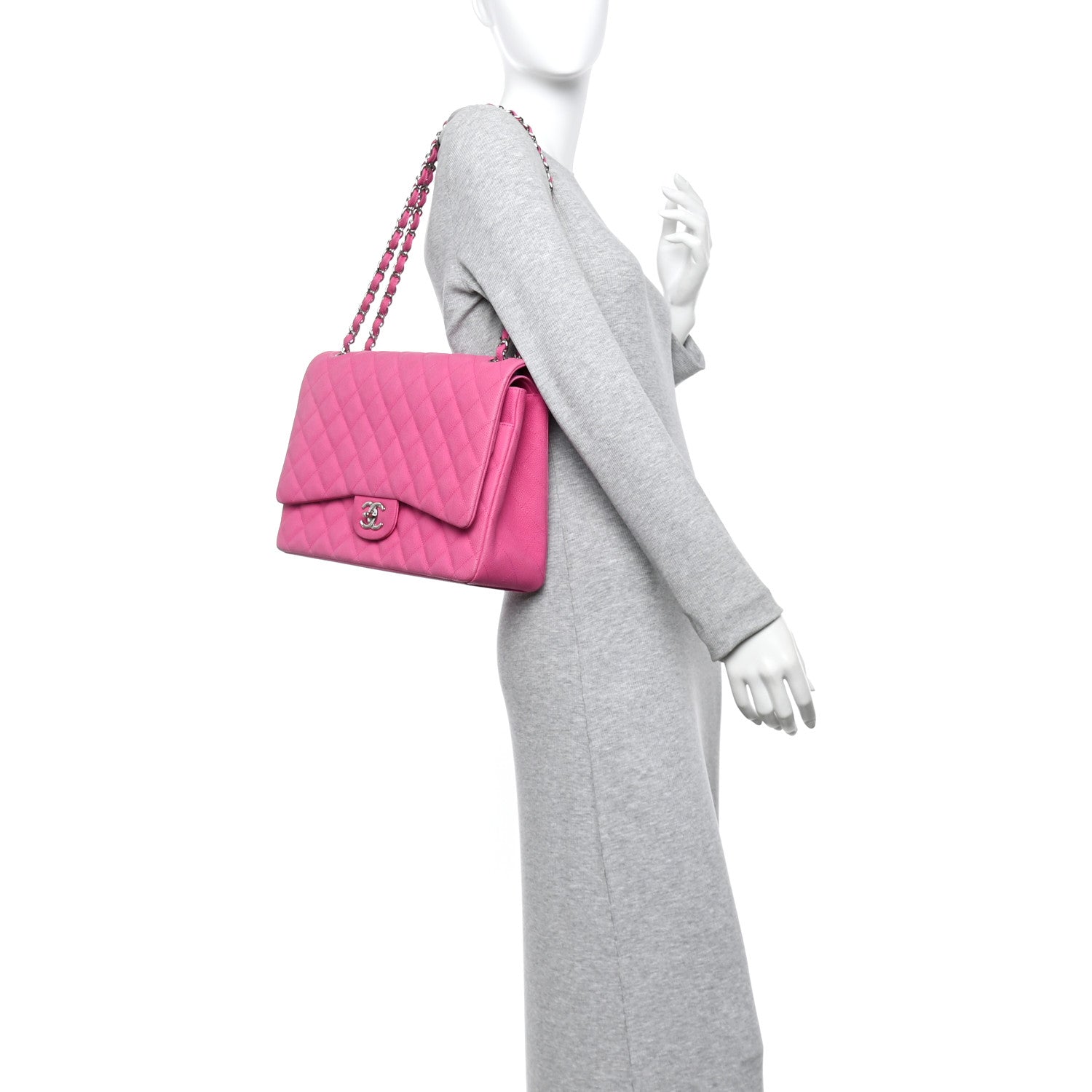 Chanel Iridescent Caviar Quilted Maxi Double Flap Hot Pink 2 of 13