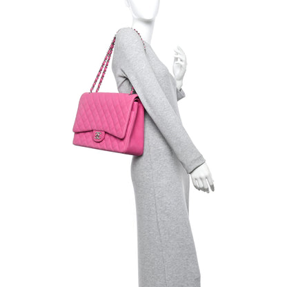 Chanel Iridescent Caviar Quilted Maxi Double Flap Hot Pink 2 of 13