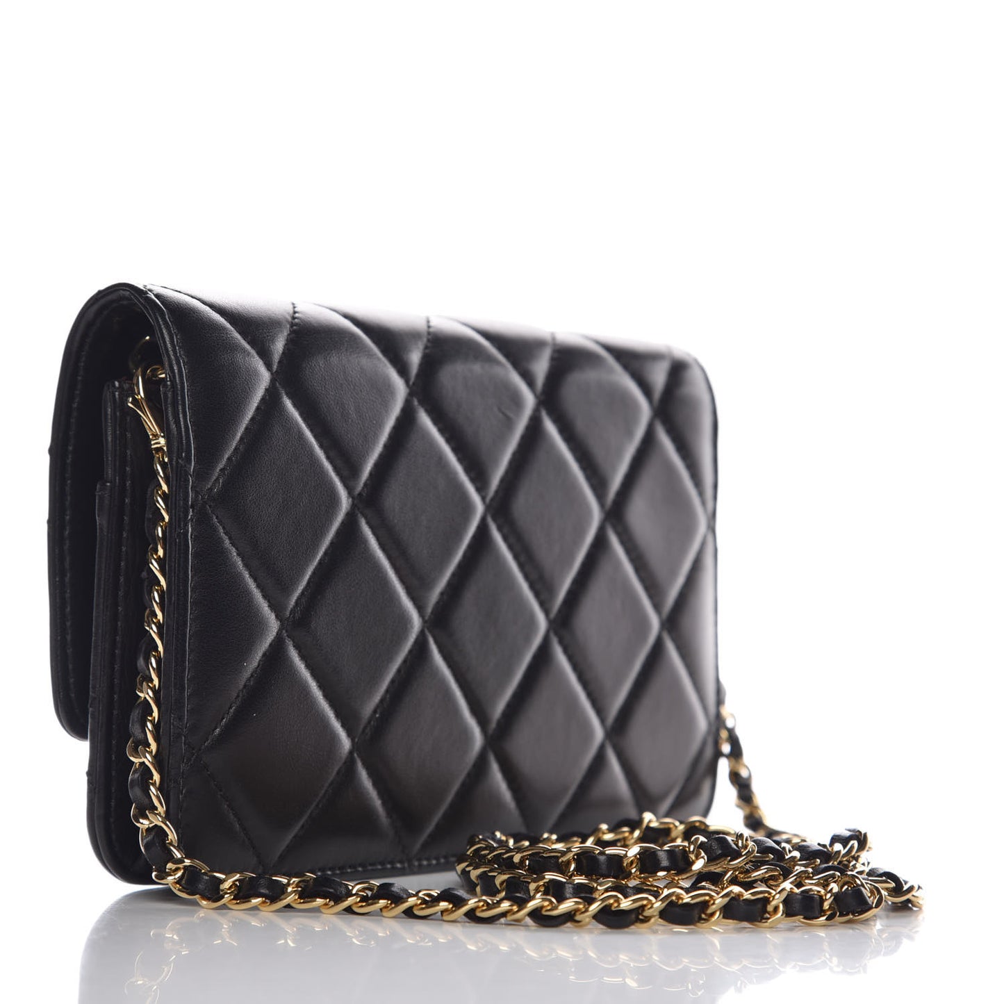Lambskin Quilted Golden Class Wallet on Chain WOC Black
