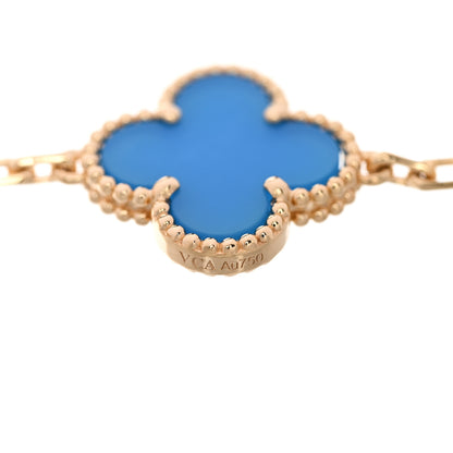 Van Cleef & Arpels 18K Yellow Gold Blue Agate 5 Motifs Vintage Alhambra Bracelet 4 of 5