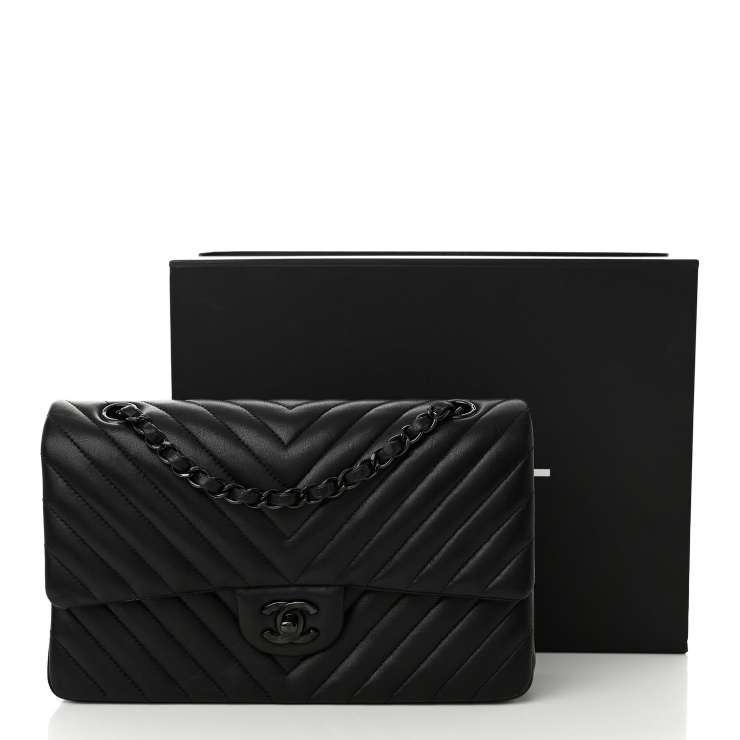 Lambskin Chevron Quilted Medium Double Flap So Black