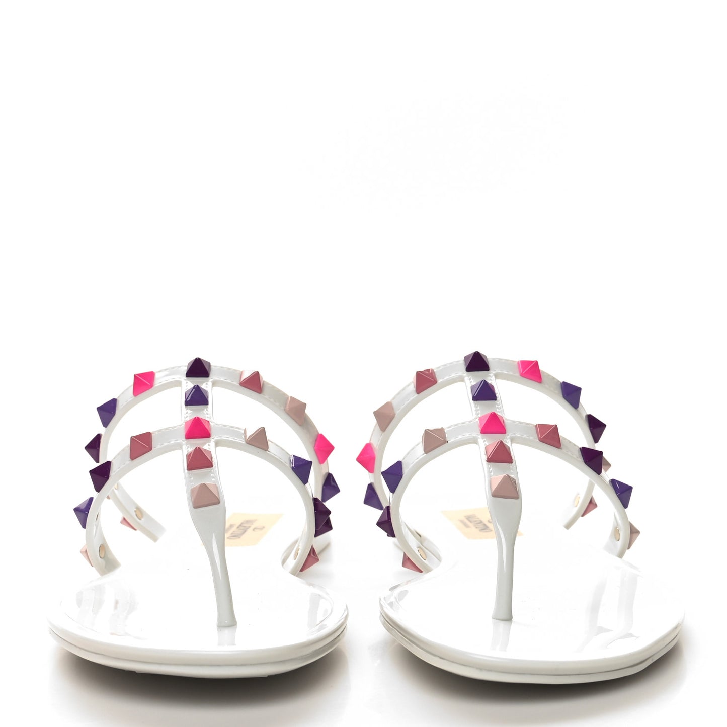 PVC Jelly Rockstud Caged Flat Thong Sandals 36 White Multicolor