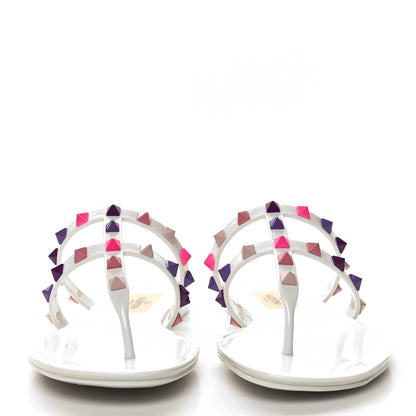 Valentino Garavani PVC Jelly Rockstud Caged Flat Thong Sandals 36 White Multicolor 2 of 8