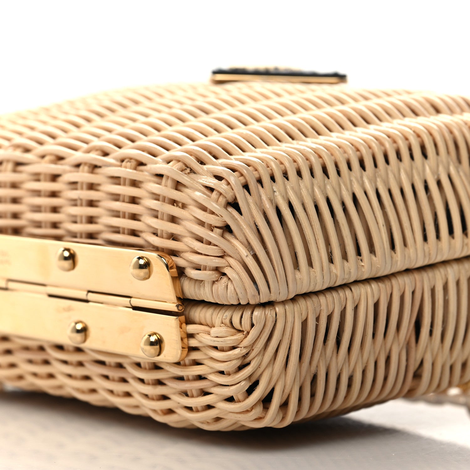 Prada Wicker Triangle Crossbody Clutch Naturale Black 9 of 9