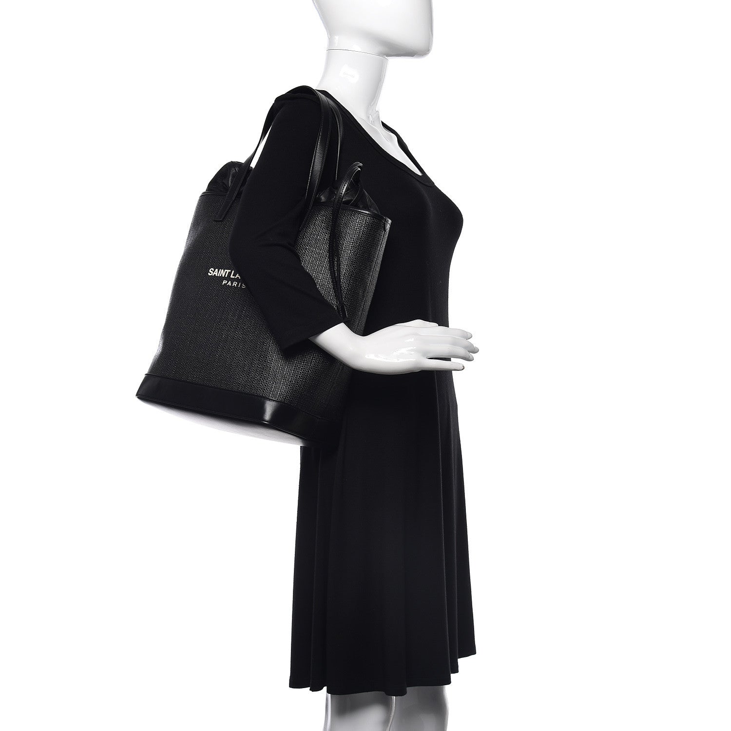Saint Laurent Linen Canvas Teddy Shopping Bag Black 2 of 13