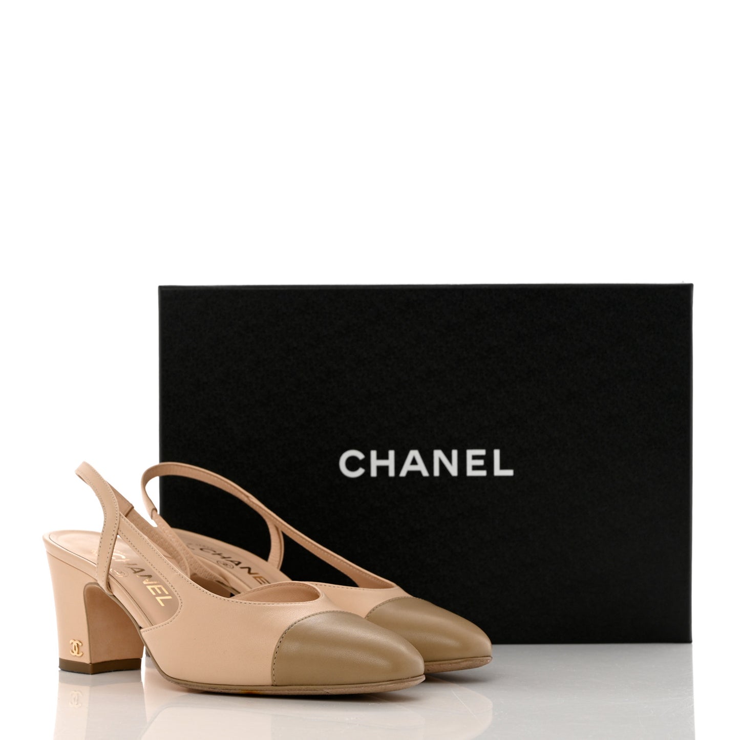 Lambskin Cap Toe CC Slingback Pumps 36 Beige Dark Beige
