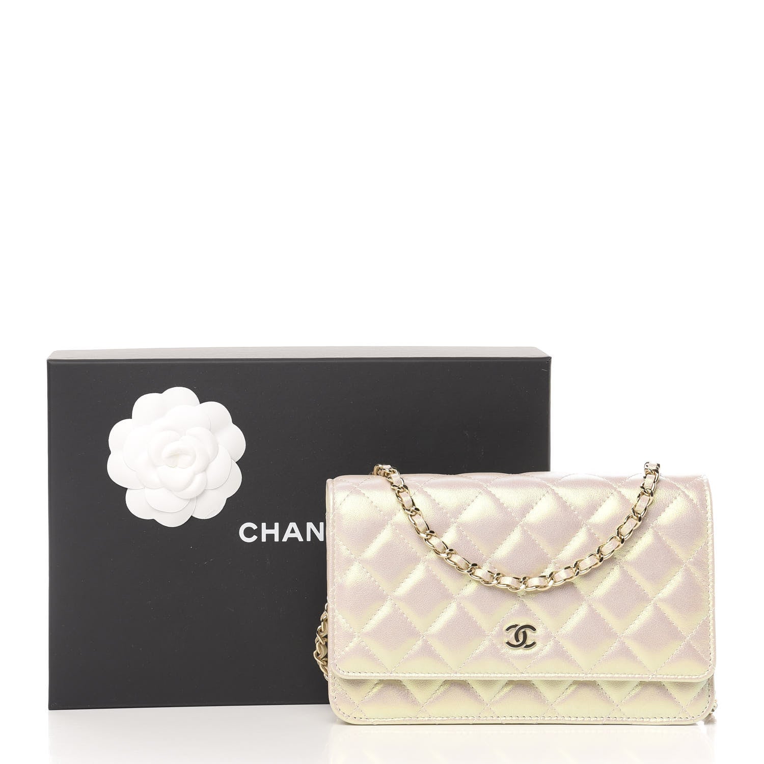 Chanel Iridescent Lambskin Quilted Wallet On Chain WOC Ivory 12 of 12