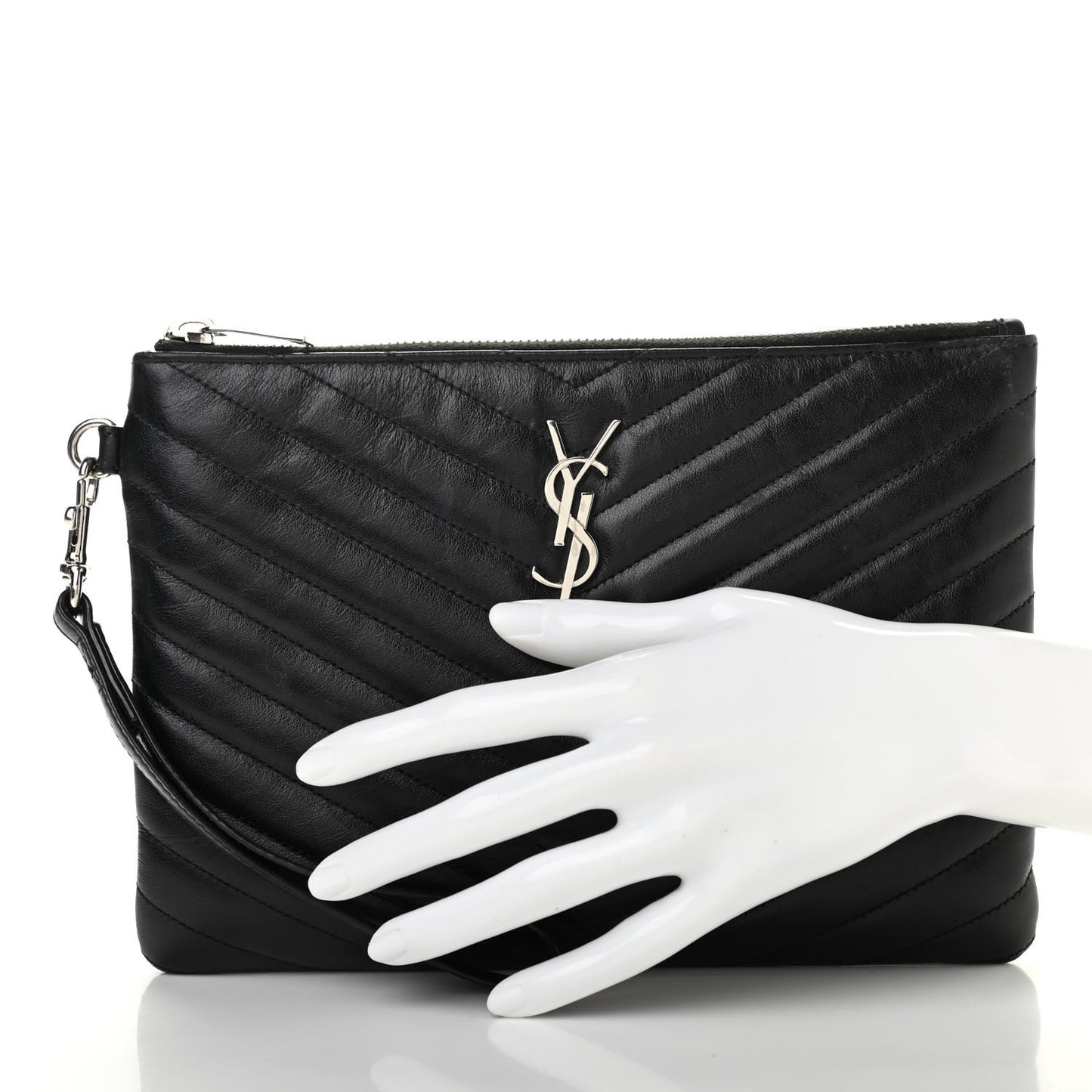 Calfskin Matelasse Chevron Monogram A5 Wristlet Black