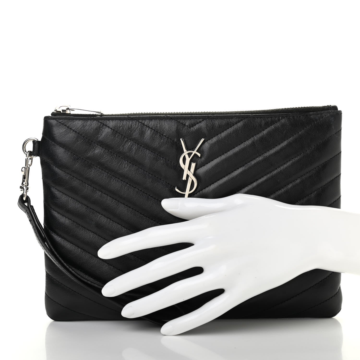 Saint Laurent Calfskin Matelasse Chevron Monogram A5 Wristlet Black 4 of 15