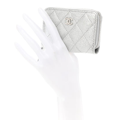 Chanel Glittered Metallic Caviar Quilted Zip Coin Purse Wallet Silver 2 of 7