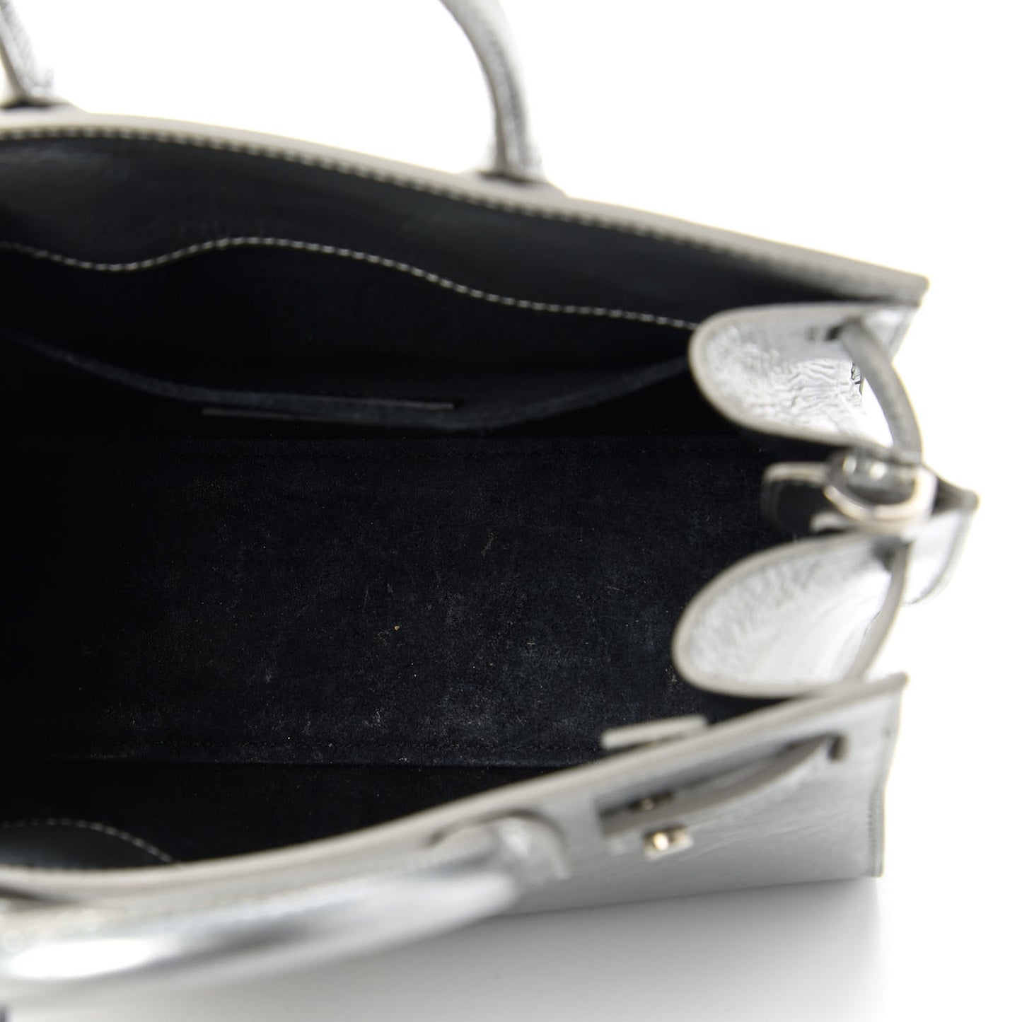 Metallic Crinkled Calfskin Nano Supple Sac De Jour Silver