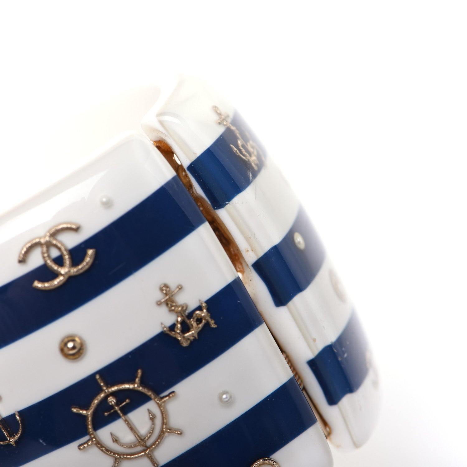 Chanel Resin Pearl Stripe CC Cuff White Navy 10 of 10