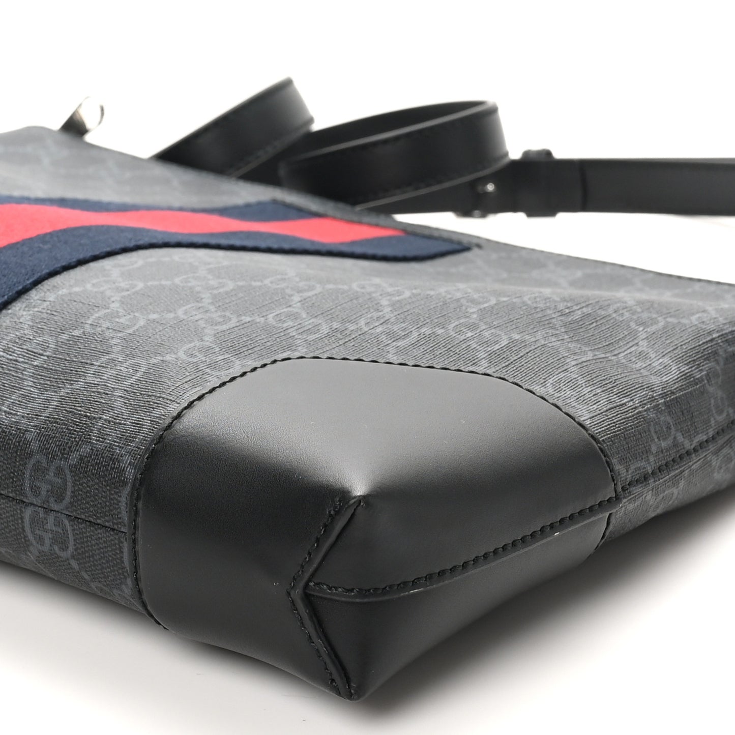 Soft GG Supreme Monogram Appia Calfskin Web East West Messenger Bag Black Grey
