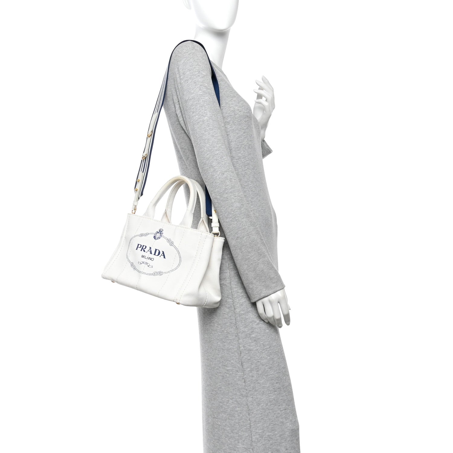 Prada Canapa Small Logo Tote White Blue 2 of 10
