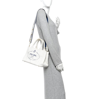 Prada Canapa Small Logo Tote White Blue 2 of 10