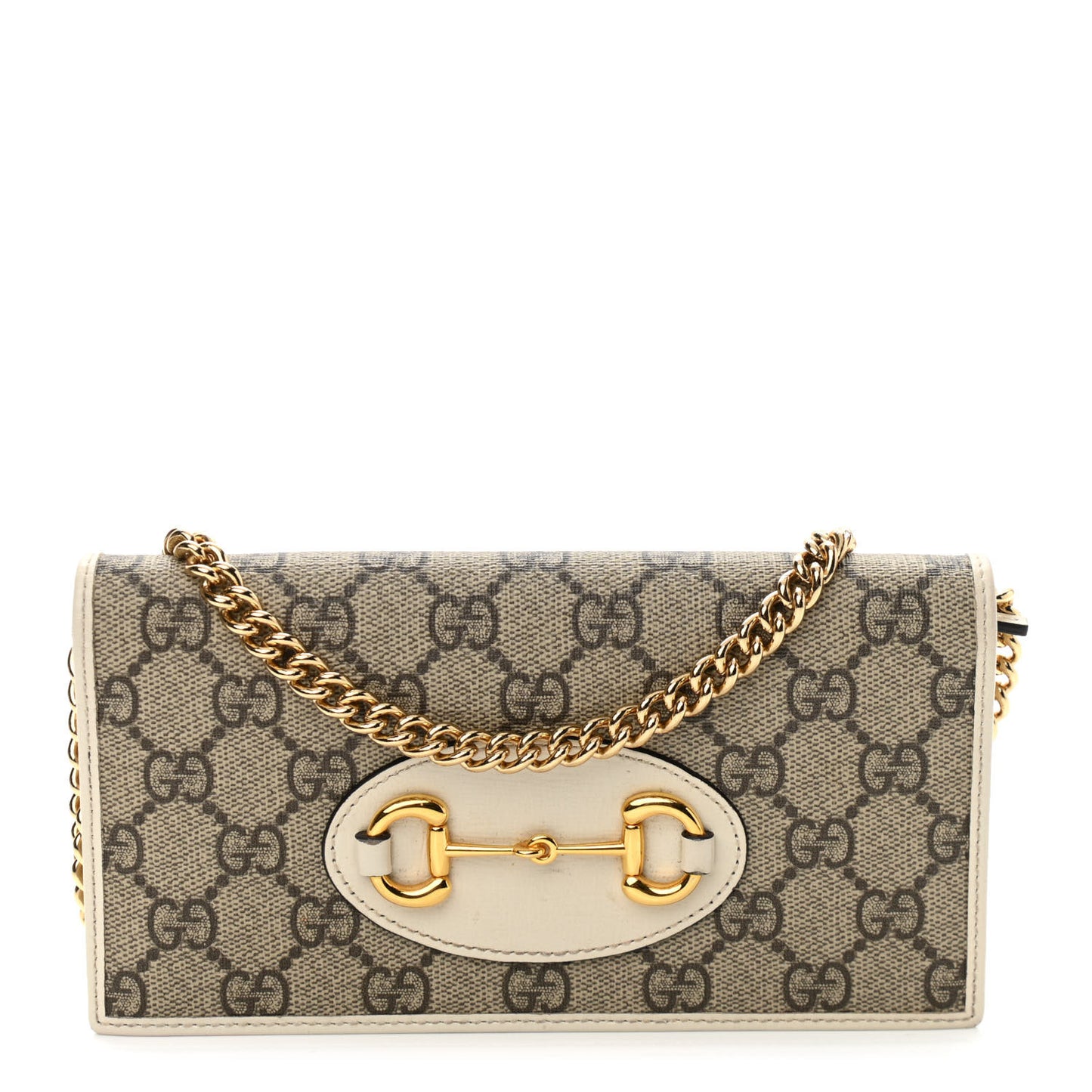 GG Supreme Monogram Azalea Calfskin Horsebit 1955 Wallet On Chain Beige Ebony Mystic White