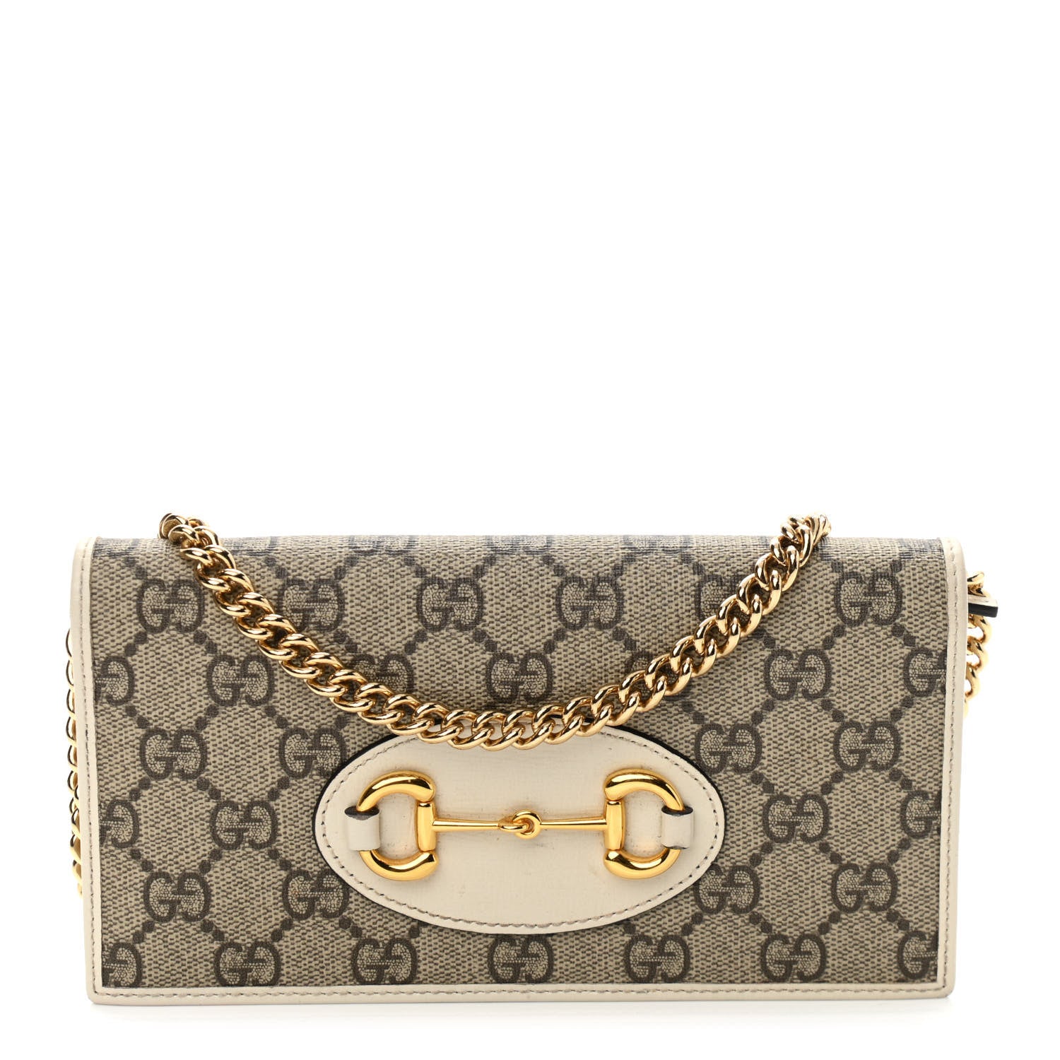 Gucci GG Supreme Monogram Azalea Calfskin Horsebit 1955 Wallet On Chain Beige Ebony Mystic White 1 of 11