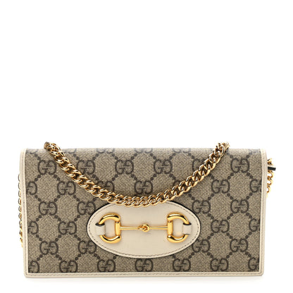 Gucci GG Supreme Monogram Azalea Calfskin Horsebit 1955 Wallet On Chain Beige Ebony Mystic White 1 of 11