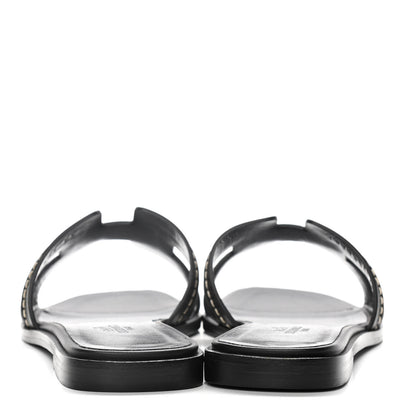 Hermes Calfskin Pique Oran Sandals 36.5 Black 6 of 10