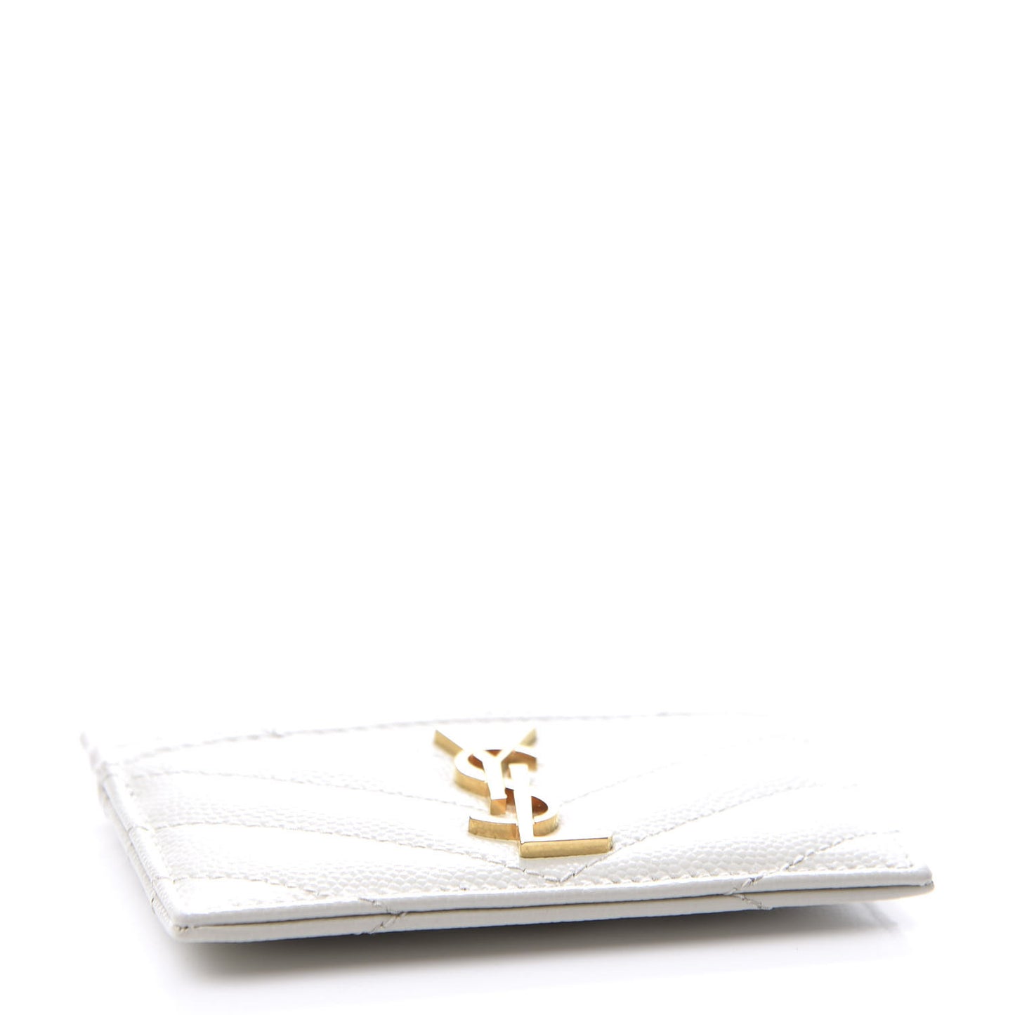Grain De Poudre Matelasse Chevron Monogram Credit Card Case Blanc Vintage