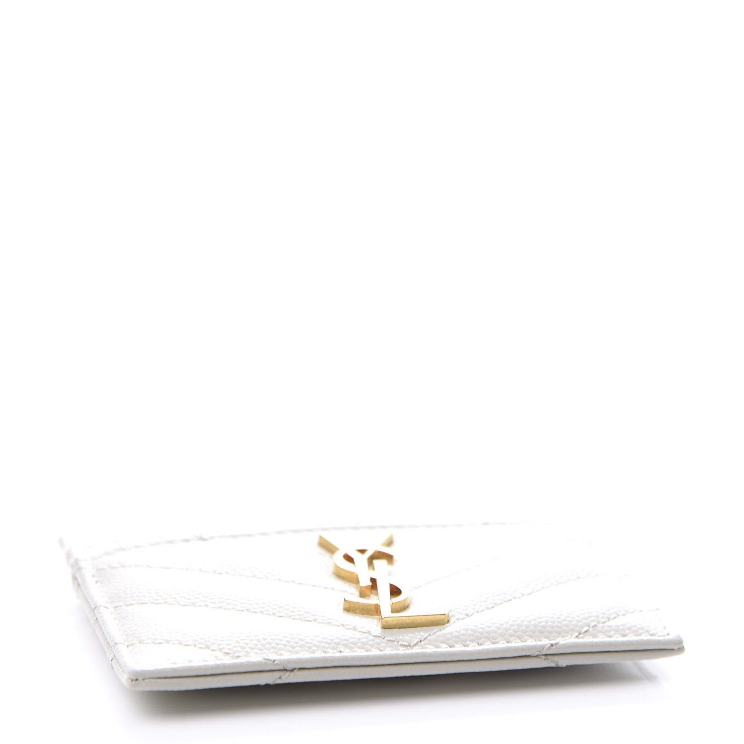 Saint Laurent Grain De Poudre Matelasse Chevron Monogram Credit Card Case Blanc Vintage 3 of 8