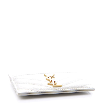 Saint Laurent Grain De Poudre Matelasse Chevron Monogram Credit Card Case Blanc Vintage 3 of 8