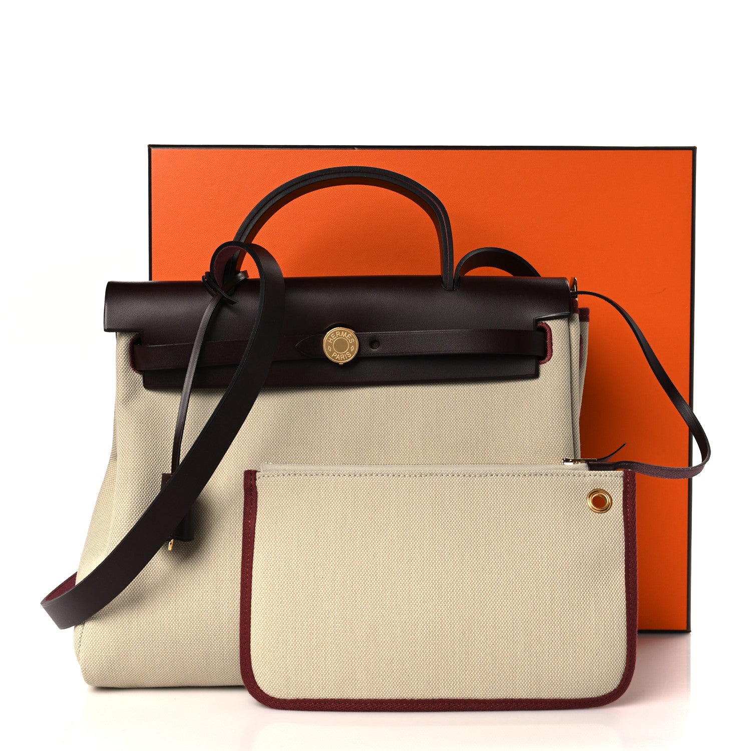 Hermes Military Toile Vache Hunter Herbag Zip Retourne 31 PM Beton Rouge Sellier 9 of 9