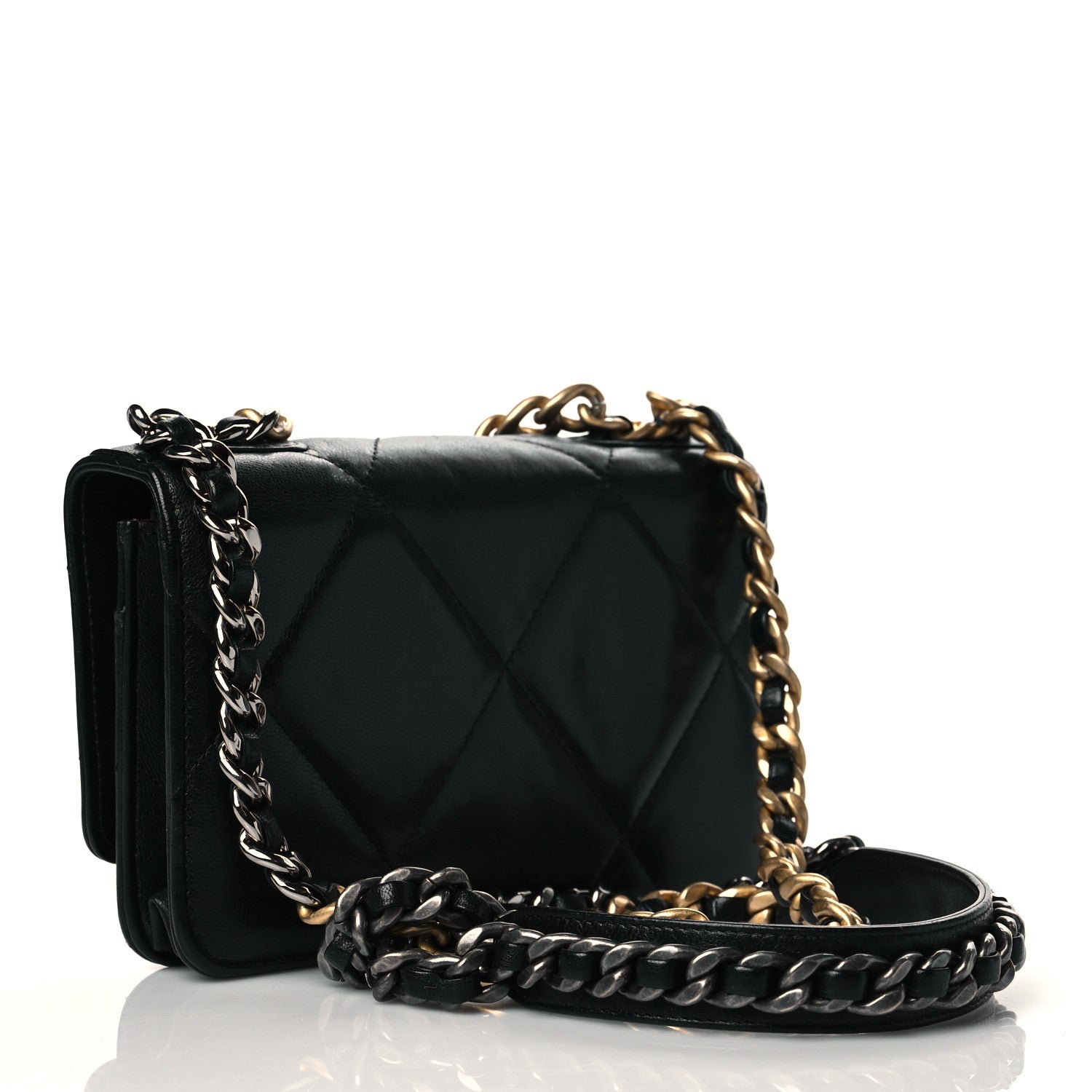 Chanel Goatskin Quilted Chanel 19 Wallet On Chain WOC Black 3 of 11