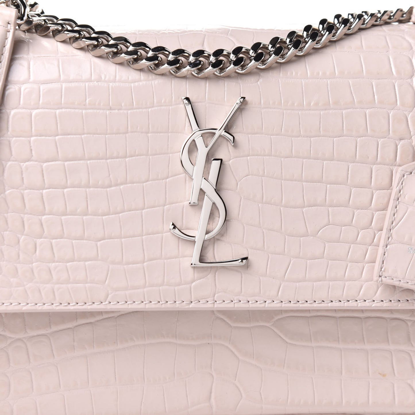 Calfskin Crocodile Embossed Medium Monogram Sunset Washed Light Pink