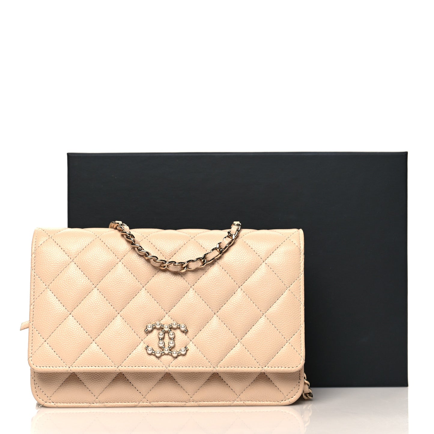 Caviar Quilted Coco Candy Wallet On Chain WOC Beige