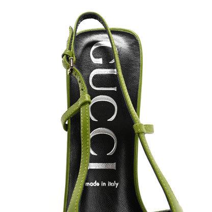Gucci Moire Fabric Malaga Kid Crystal GG Monogram Square G 75mm Slingback Pumps 40 Lemon Leaf 7 of 9