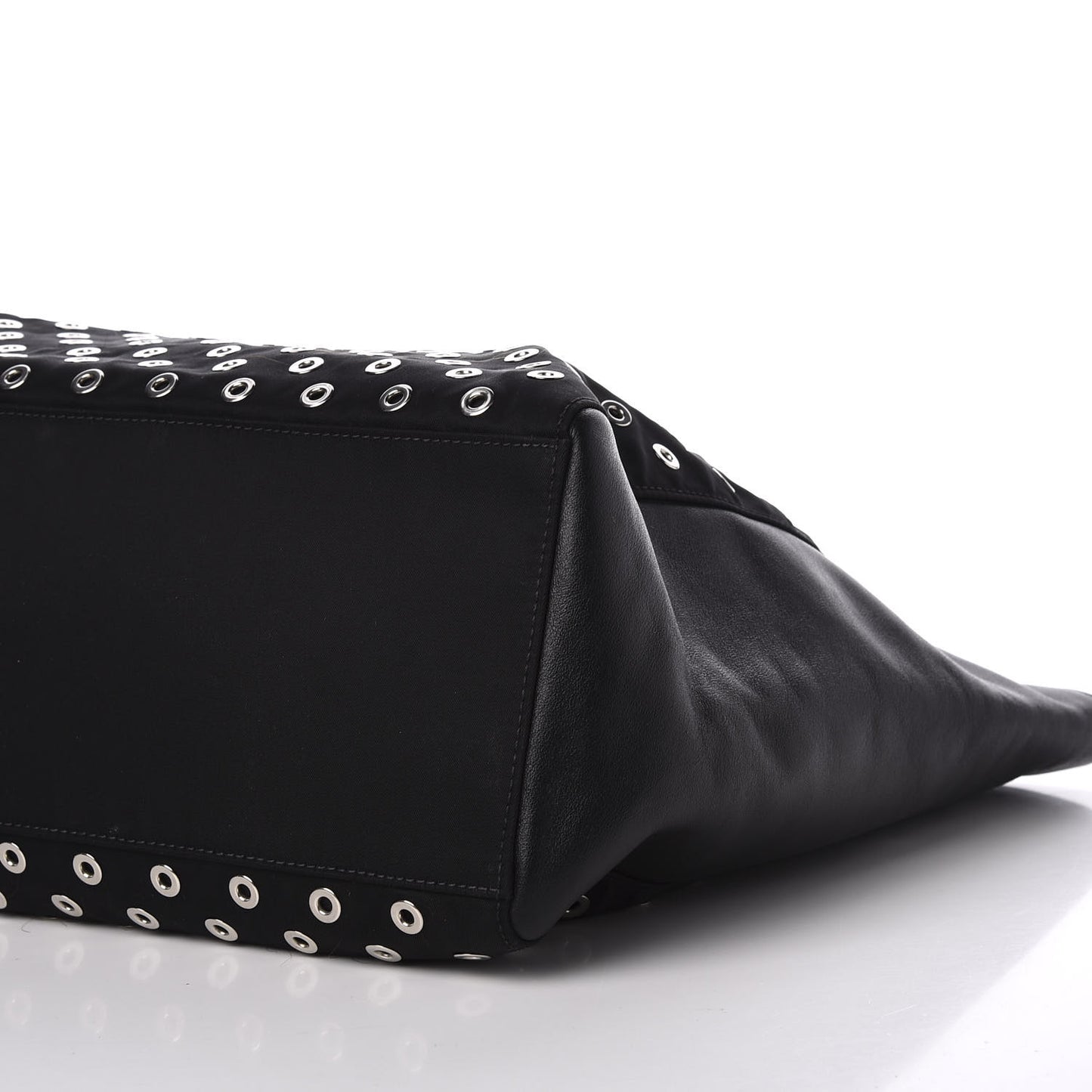 Tessuto Nylon Calfskin Grommet Tote Black