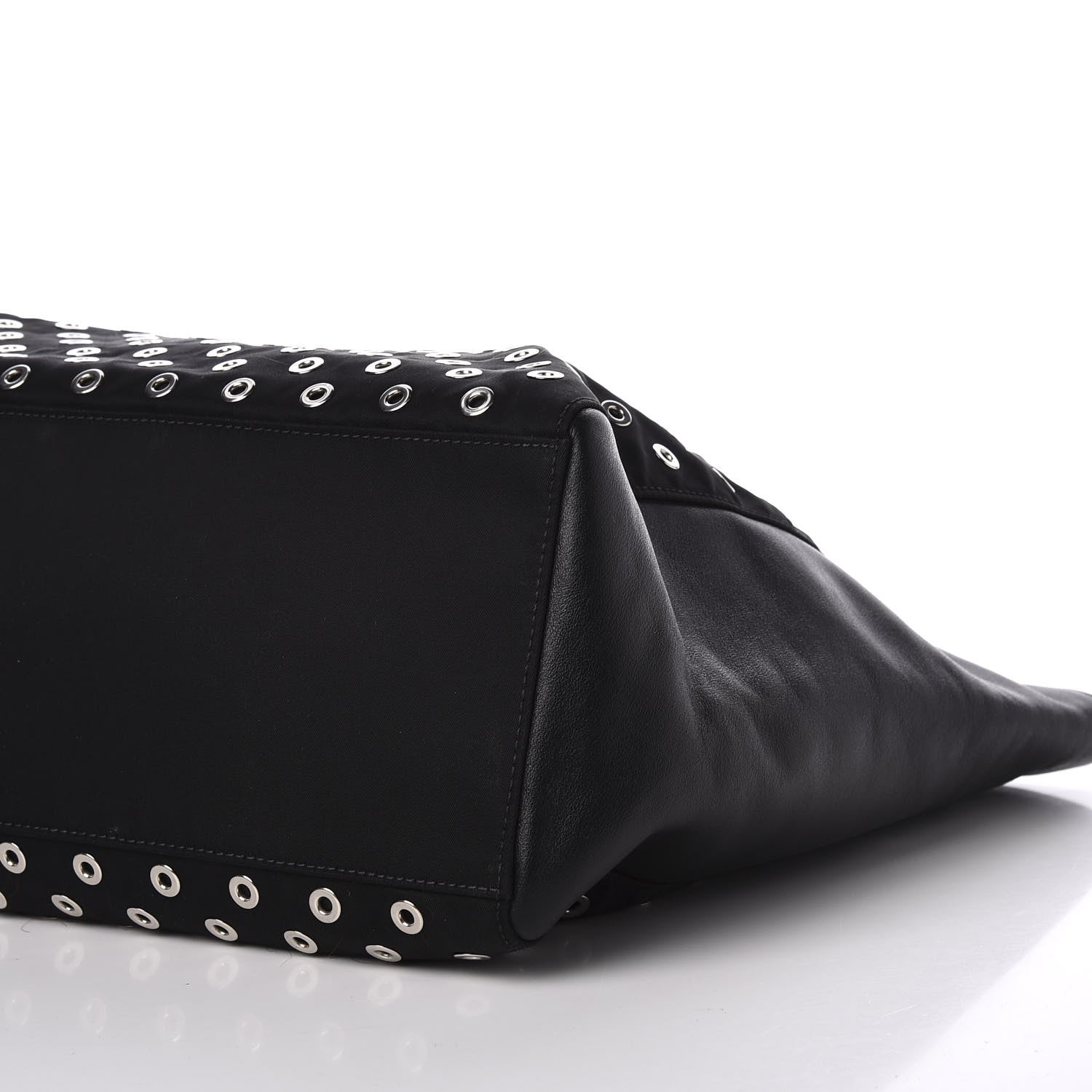 Prada Tessuto Nylon Calfskin Grommet Tote Black 6 of 12