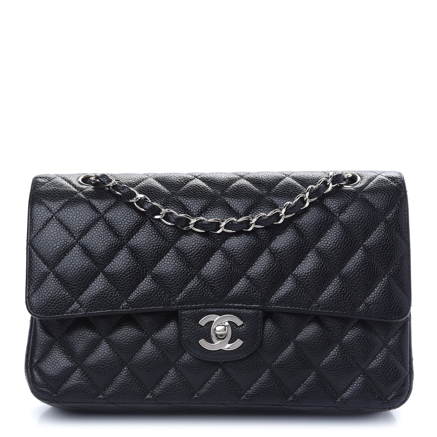 Caviar Quilted Medium Double Flap Black