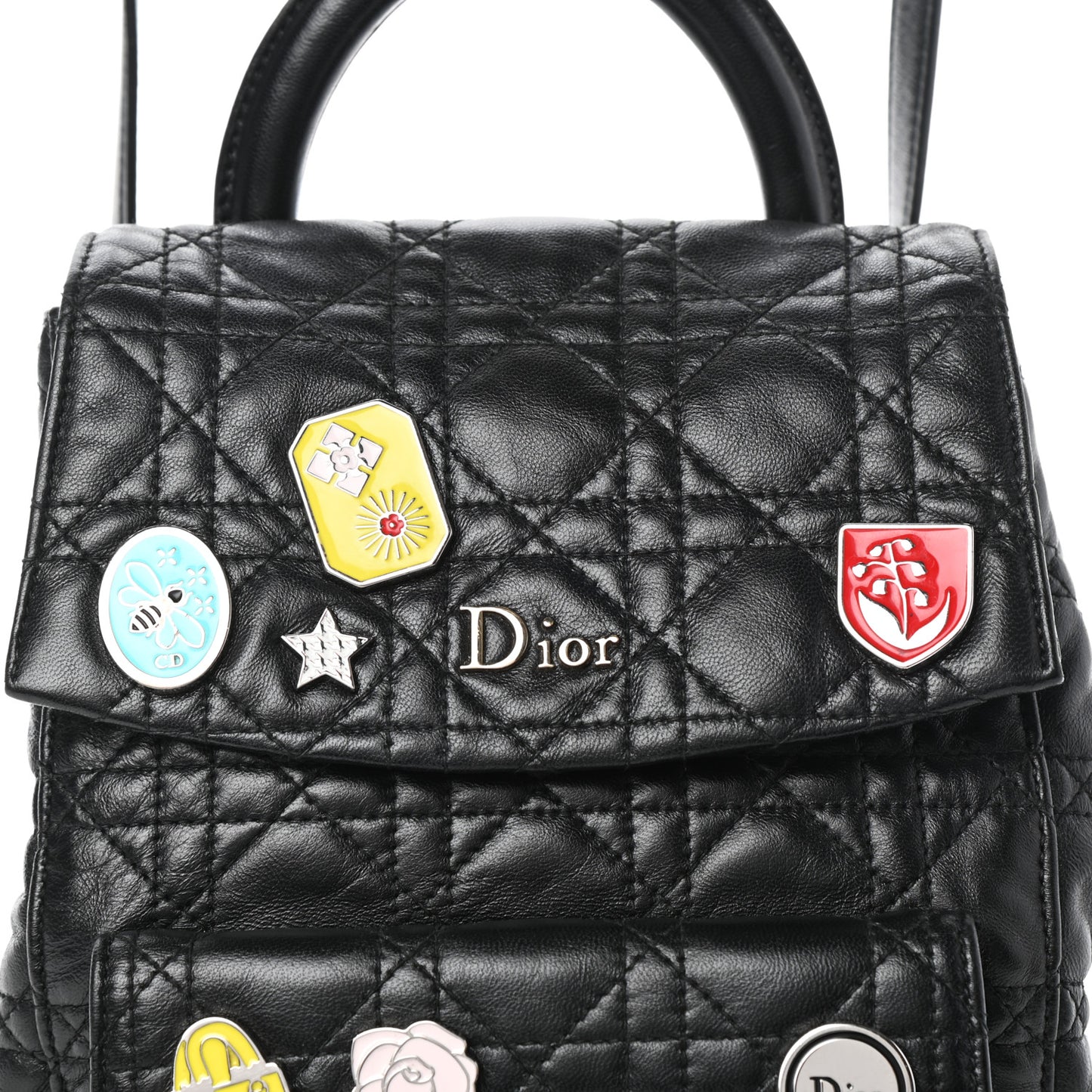 Lambskin Cannage Small Lucky Badge Stardust Backpack Black