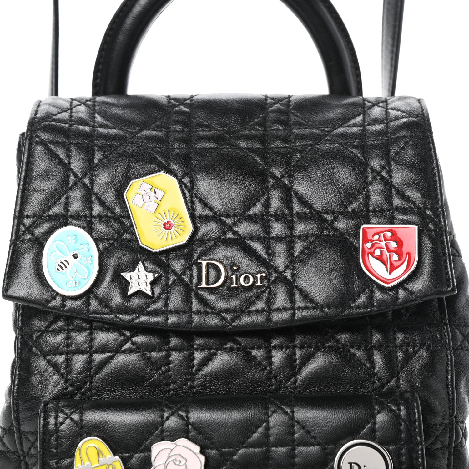 Christian Dior Lambskin Cannage Small Lucky Badge Stardust Backpack Black 7 of 9