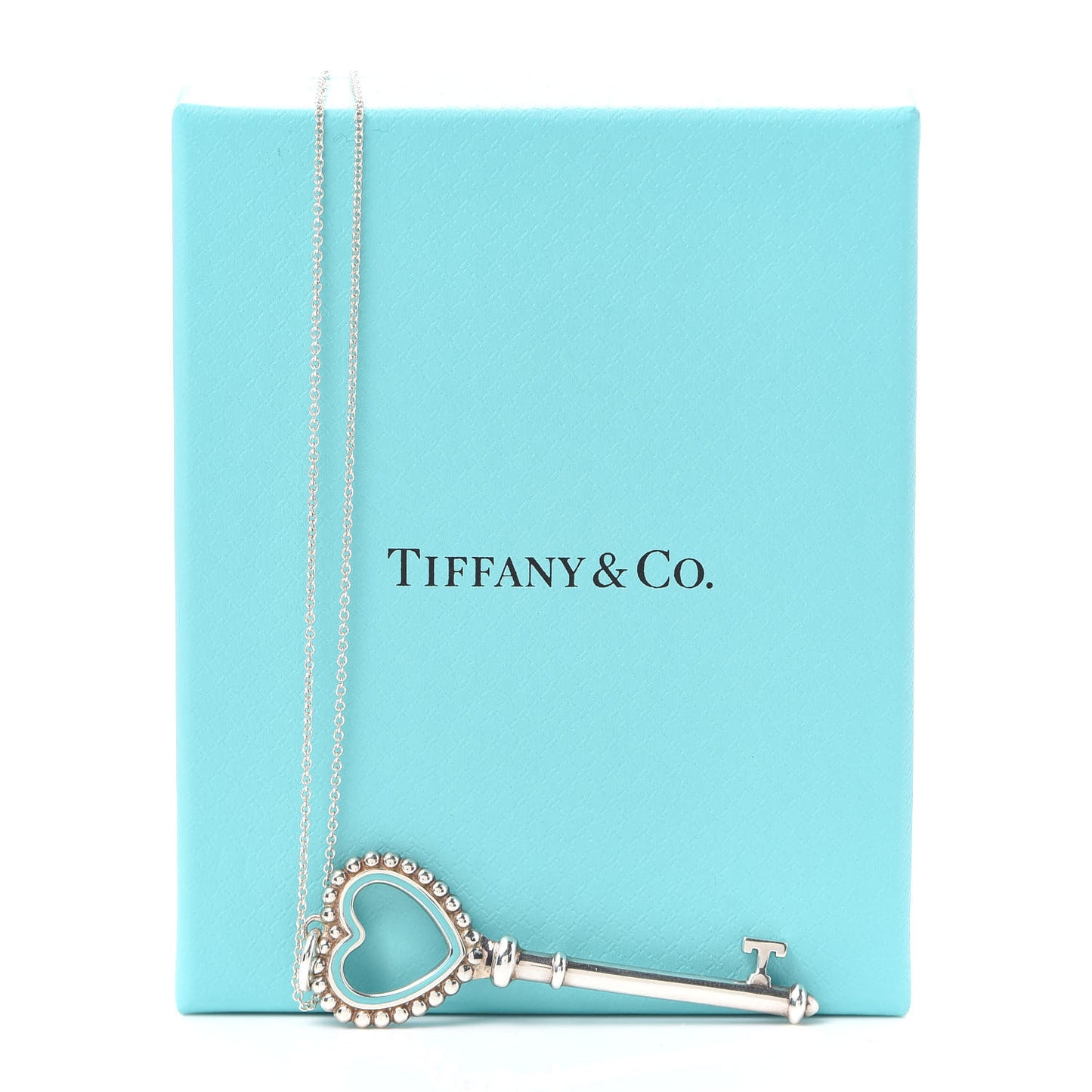 Sterling Silver Enamel Beaded Heart Key Pendant Necklace Blue