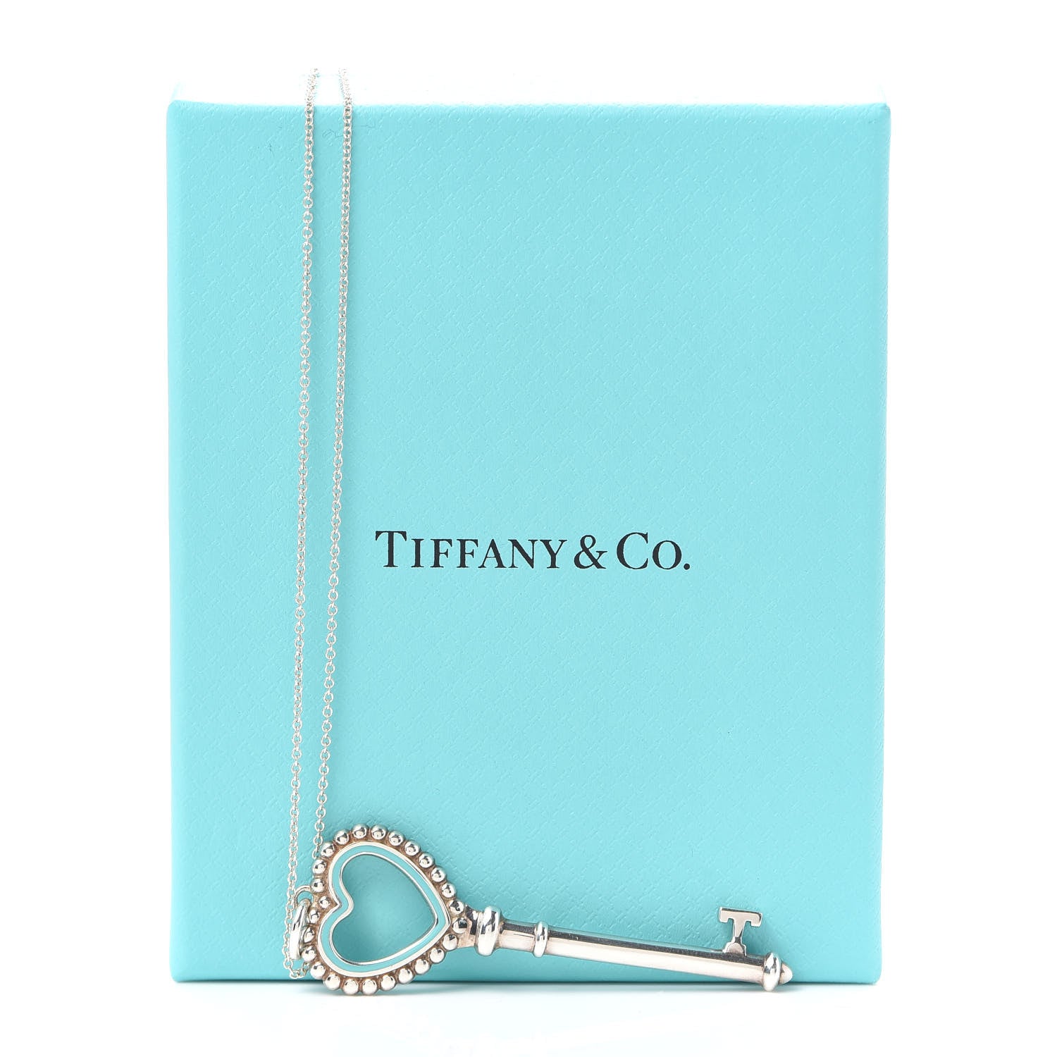 Tiffany Sterling Silver Enamel Beaded Heart Key Pendant Necklace Blue 6 of 6