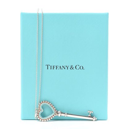 Tiffany Sterling Silver Enamel Beaded Heart Key Pendant Necklace Blue 6 of 6